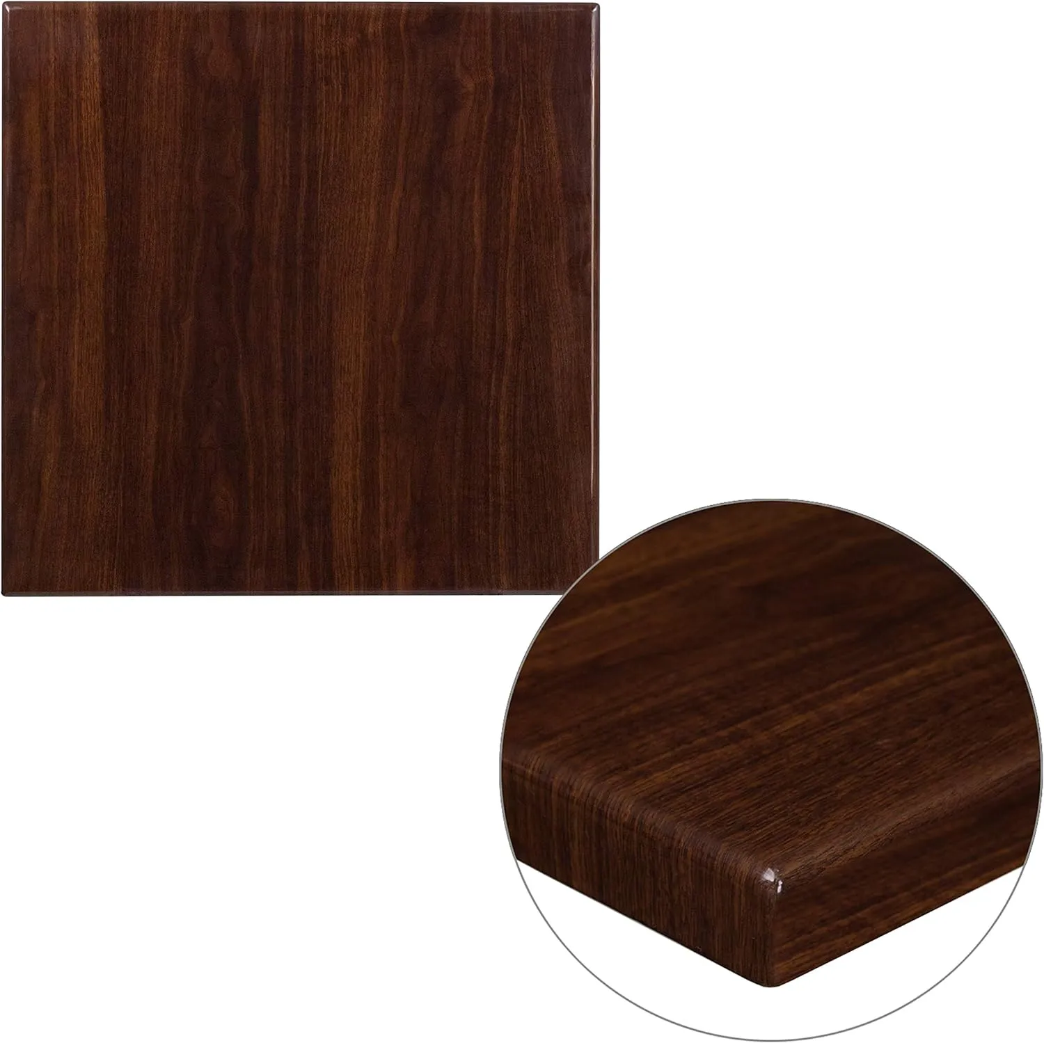 Flash Furniture Glenbrook 24'' Square High-Gloss Walnut Resin Table Top with 2'' Thick Drop-Lip