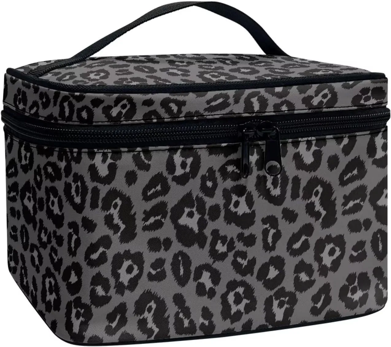 Flashideas Black Leopard Makeup Organizer - Large Capacity Travel Makeup Bag with Easy Hold, Vertical Storage