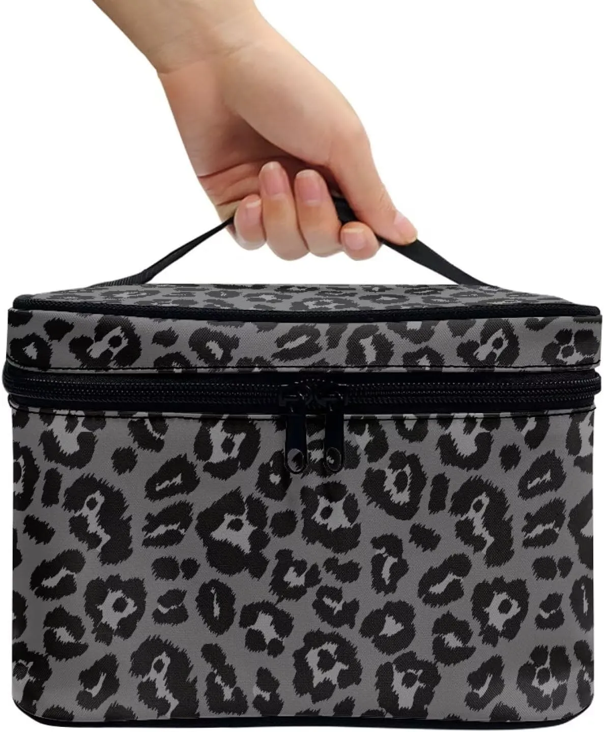 Flashideas Black Leopard Makeup Organizer - Large Capacity Travel Makeup Bag with Easy Hold, Vertical Storage