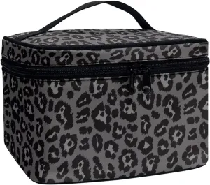 Flashideas Black Leopard Makeup Organizer - Large Capacity Travel Makeup Bag with Easy Hold, Vertical Storage