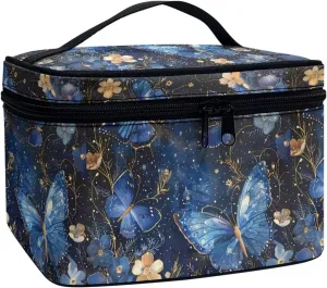 Flashideas Blue Butterfly Cosmetic Bag Large Capacity Travel Make Up Bag Double Zippers Can Hold Makeup Brushes Skincare Toiletry Bag for Skincare Makeup Organizer Bag