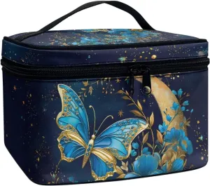 Flashideas Blue Butterfly Cosmetic Bag Skincare Bag Large Opening Design Makeup Bag Easy to Hold Portable Storage Bag for Cosmetics Vertical Storage