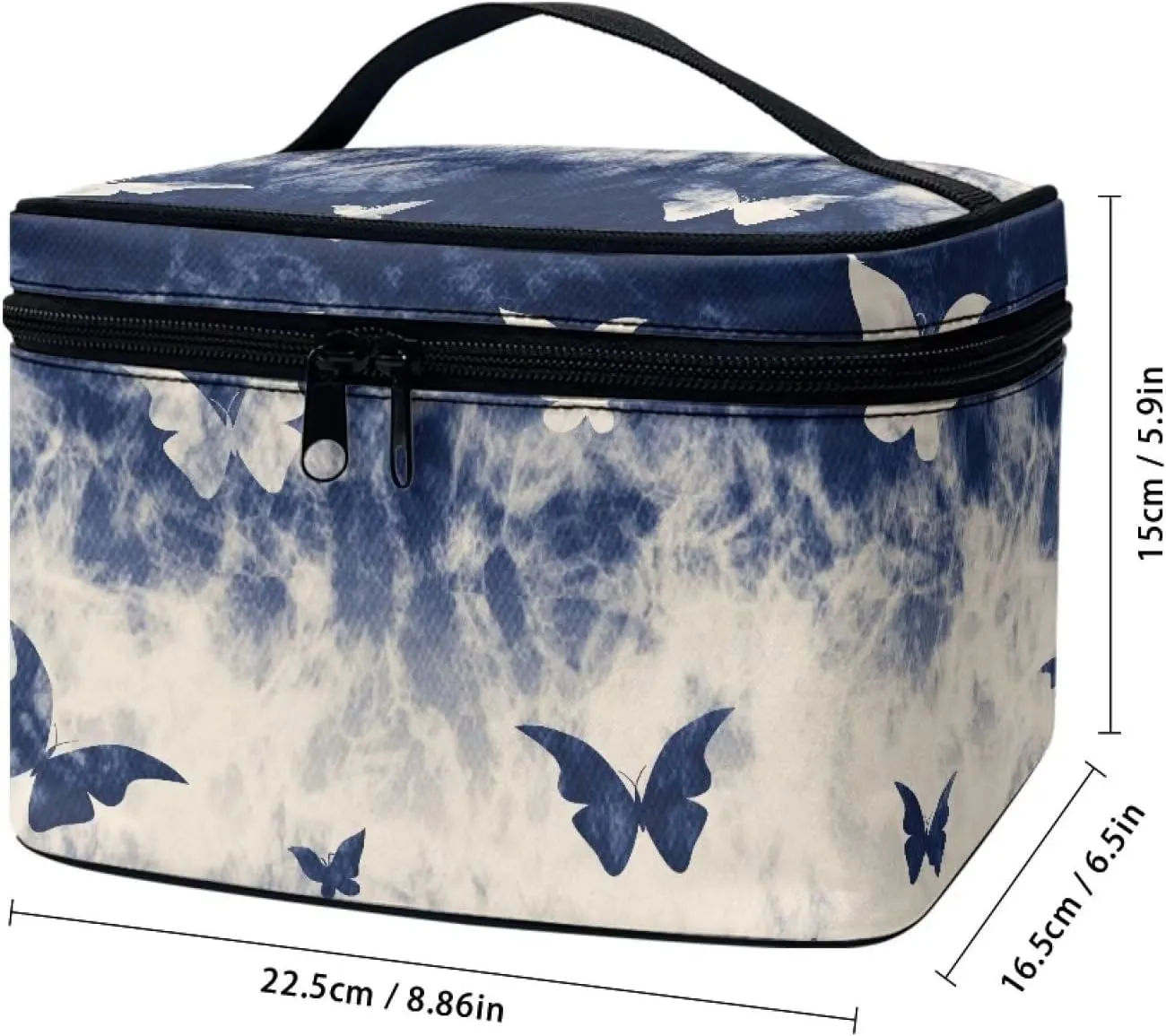 Flashideas Blue Butterfly Print Makeup Bag Large Opening Design Makeup Bag Cosmetic Organizer Storage Case Makeup Organizer Bag for Travel with Makeup Brushes Compartments