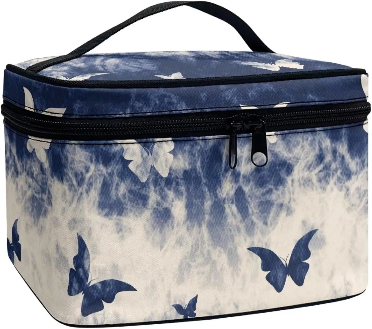 Flashideas Blue Butterfly Print Makeup Bag Large Opening Design Makeup Bag Cosmetic Organizer Storage Case Makeup Organizer Bag for Travel with Makeup Brushes Compartments