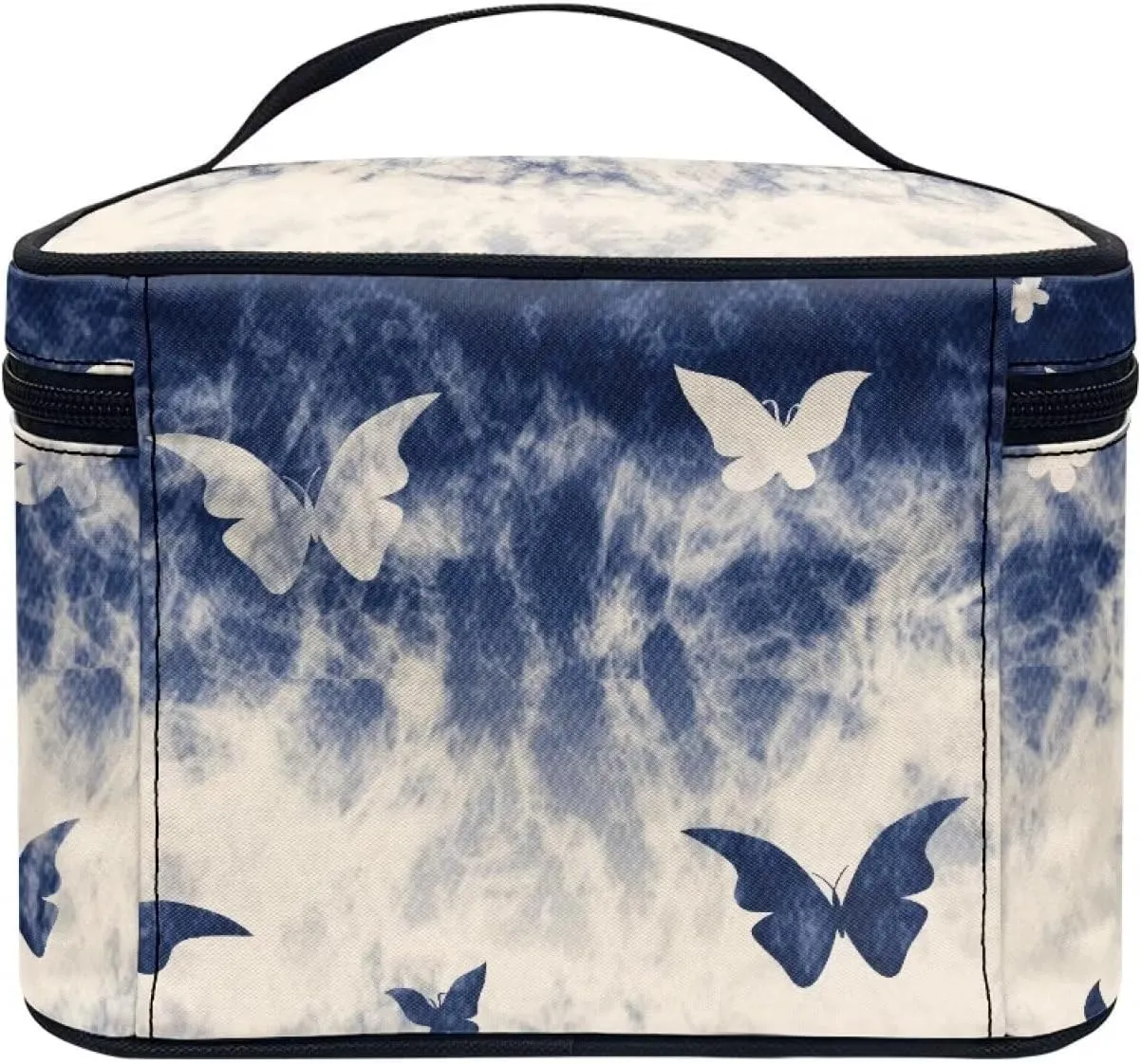 Flashideas Blue Butterfly Print Makeup Bag Large Opening Design Makeup Bag Cosmetic Organizer Storage Case Makeup Organizer Bag for Travel with Makeup Brushes Compartments