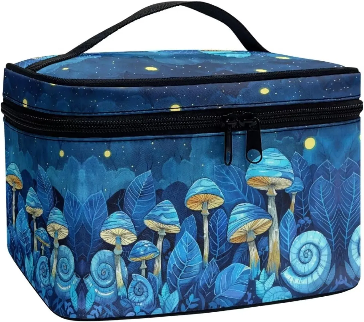Flashideas Blue Mushroom Cosmetic Bag Makeup Organizer Bag for Travel Can Hold Makeup Brushes Skincare Large Capacity Travel Toiletry Bag with Handle for Jewelry, Lipstick, Cosmetic Box