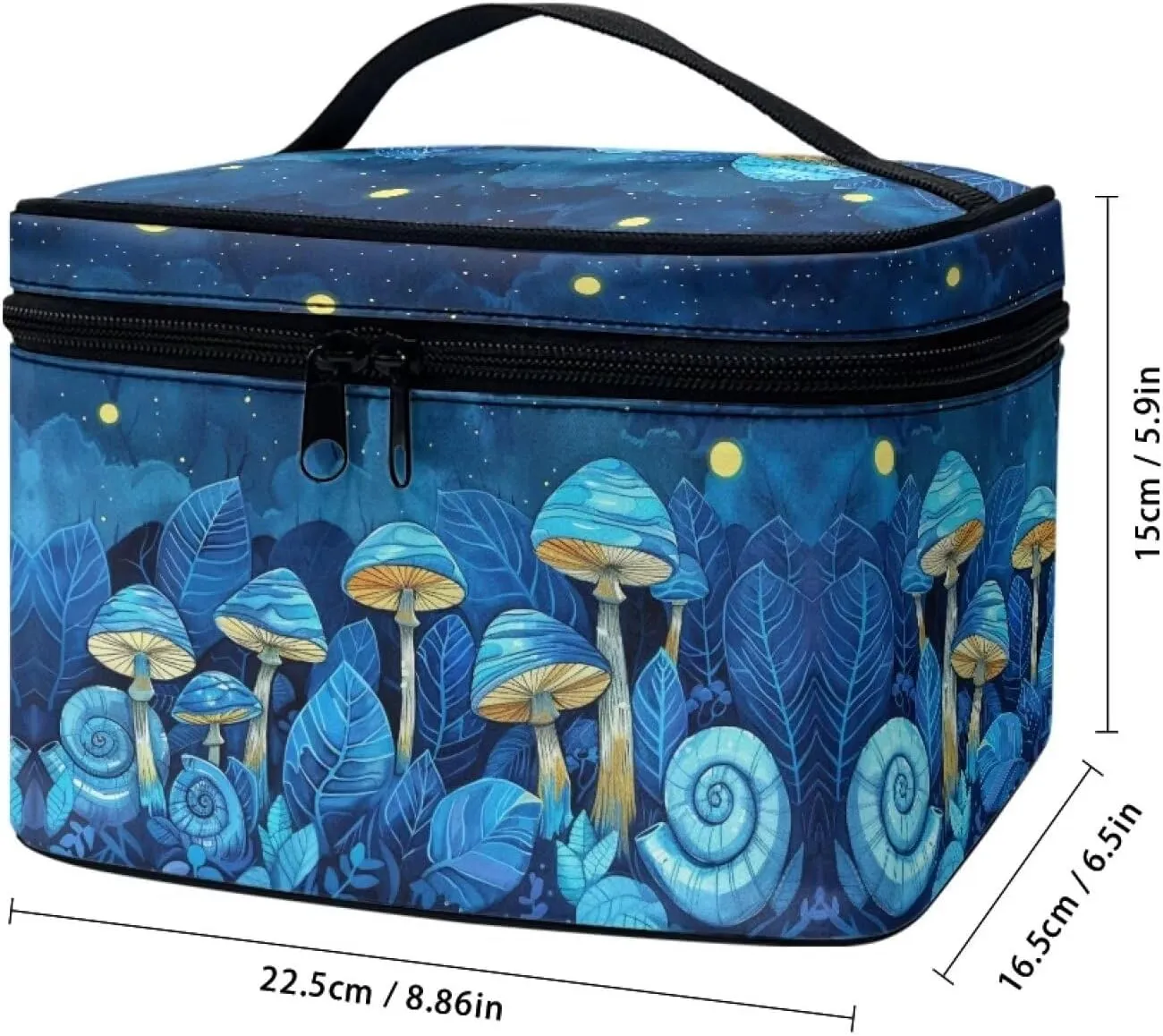 Flashideas Blue Mushroom Cosmetic Bag Makeup Organizer Bag for Travel Can Hold Makeup Brushes Skincare Large Capacity Travel Toiletry Bag with Handle for Jewelry, Lipstick, Cosmetic Box