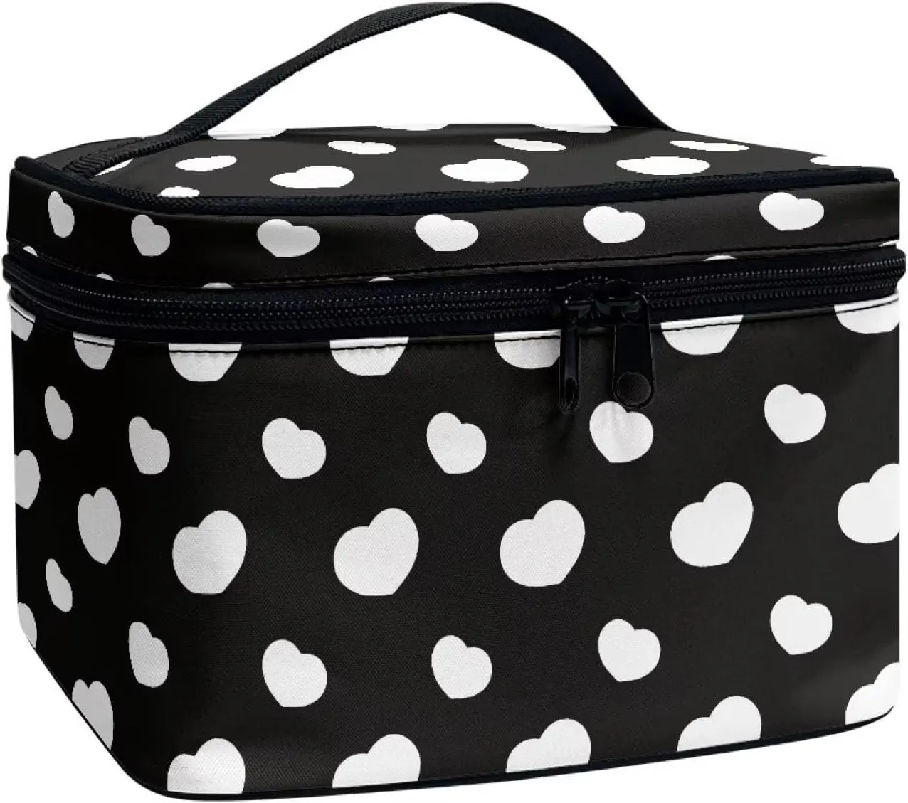 Flashideas White Heart Cosmetic Bag Makeup Organizer Bag for Travel Easy to Take Makeup Bags Case Organizer Multifunctional Makeup Double Zippers Birthday Gifts for Sisters Friend