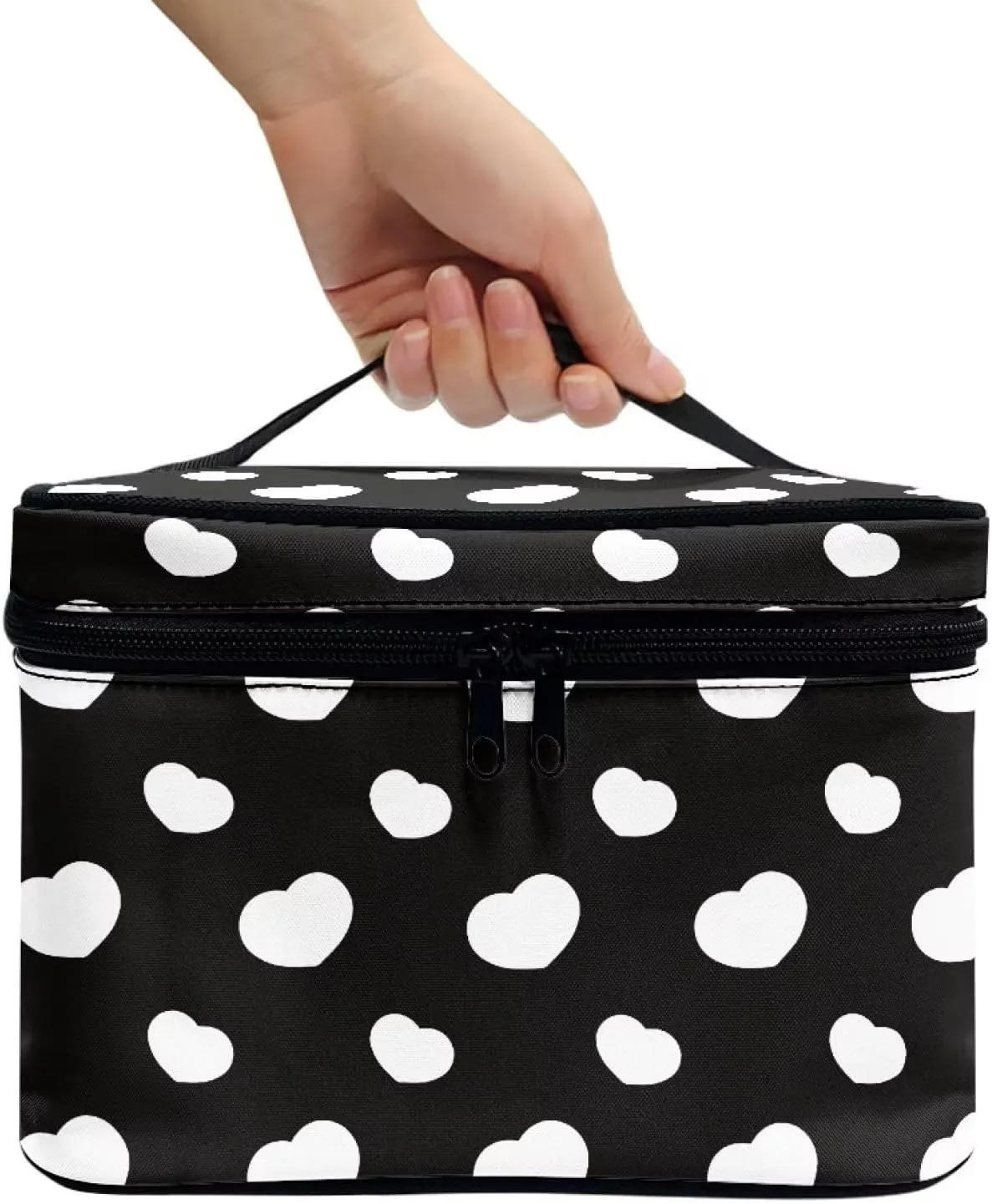 Flashideas White Heart Cosmetic Bag Makeup Organizer Bag for Travel Easy to Take Makeup Bags Case Organizer Multifunctional Makeup Double Zippers Birthday Gifts for Sisters Friend