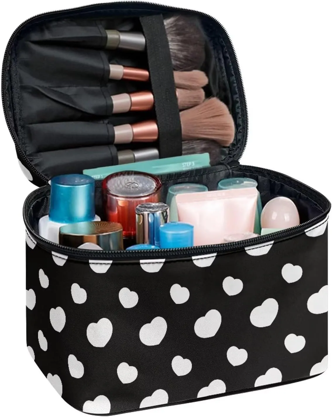 Flashideas White Heart Cosmetic Bag Makeup Organizer Bag for Travel Easy to Take Makeup Bags Case Organizer Multifunctional Makeup Double Zippers Birthday Gifts for Sisters Friend