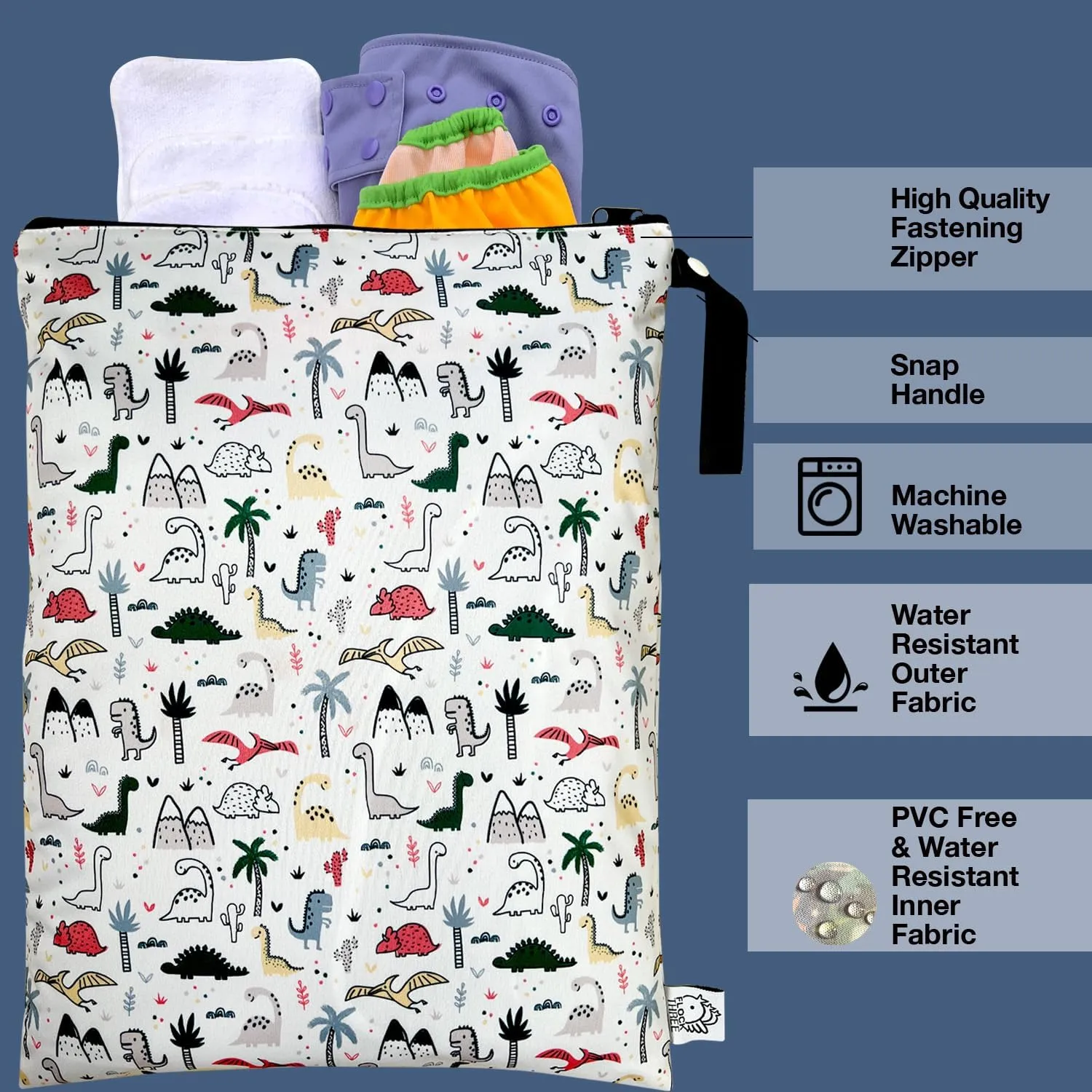 FLOCK THREE Washable and Reusable Wet Bag Diaper Bag Water Resistant Swimming Bag Travel Toiletries Pouch Bears Cats Zippered 12.6'' x 16.5''