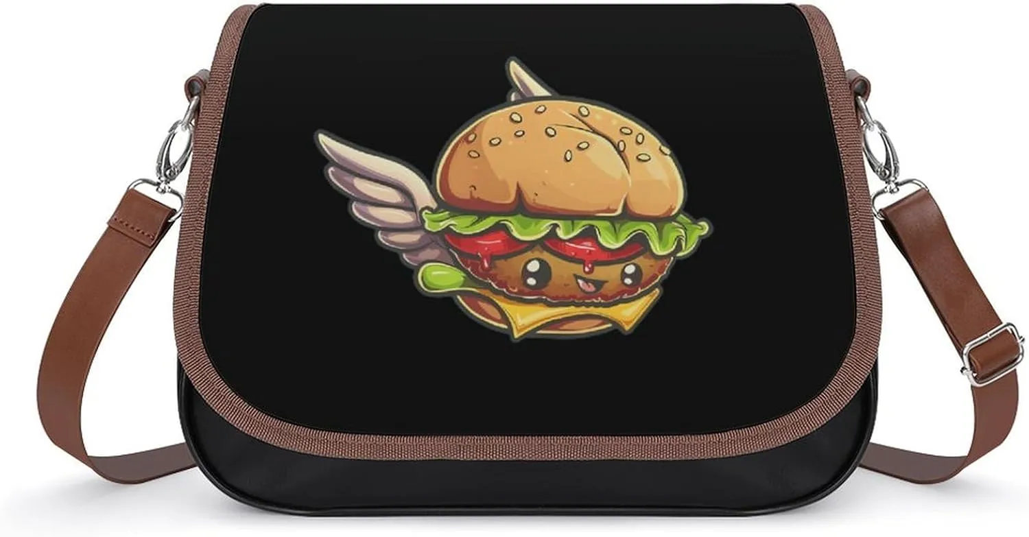 Flying Hamburger Knight Women's Crossbody Bag Leather Medium Shoulder Handbag Fashion Tote Purse with Adjustable Strap