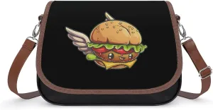 Flying Hamburger Knight Women's Crossbody Bag Leather Medium Shoulder Handbag Fashion Tote Purse with Adjustable Strap