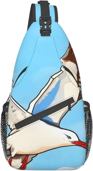 Flying Seagulls Crossbody Bag, Men'S And Women'S Chest Crossbody Bag, Zipper Closure, Strap Length Adjustable