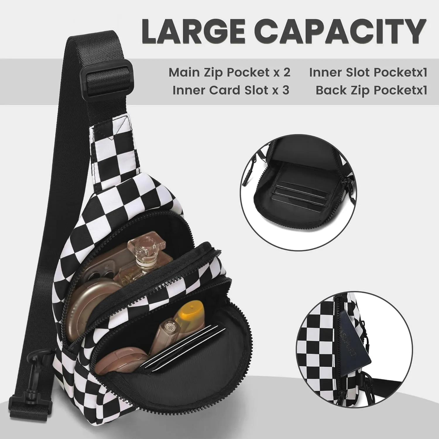 FODOKO Sling Crossbody Bag Main Compartment, Zippered Front Pockets, Adjustable Shoulder Strap, WaterResistant Lightweight