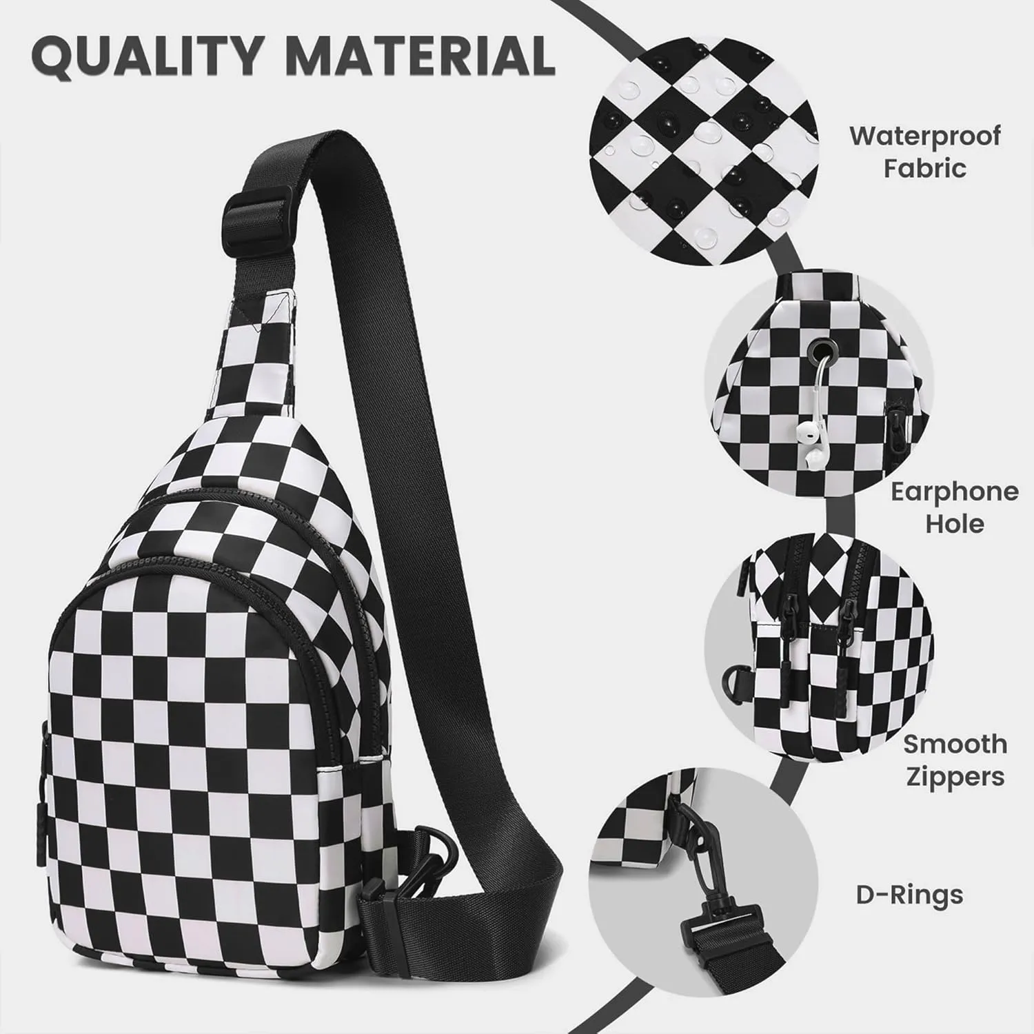 FODOKO Sling Crossbody Bag Main Compartment, Zippered Front Pockets, Adjustable Shoulder Strap, WaterResistant Lightweight