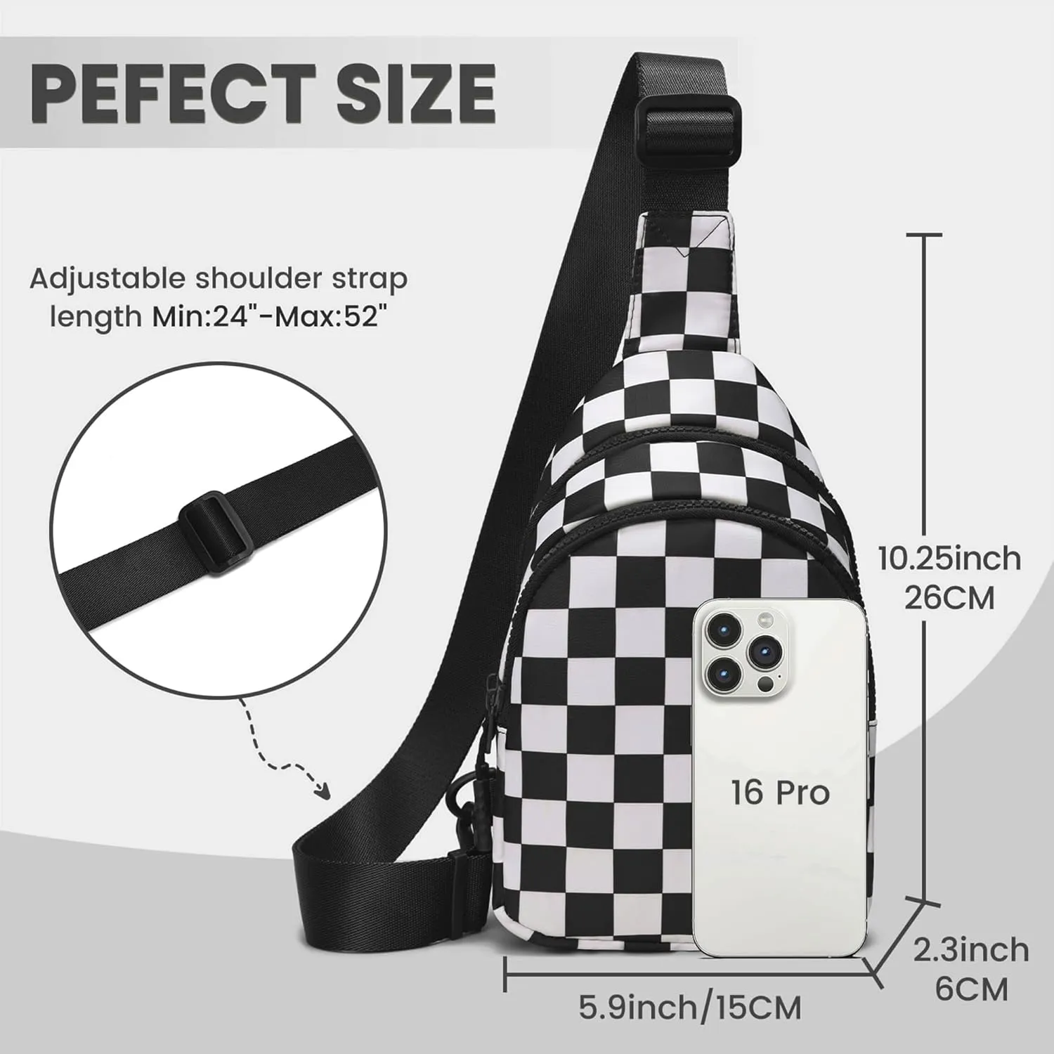 FODOKO Sling Crossbody Bag Main Compartment, Zippered Front Pockets, Adjustable Shoulder Strap, WaterResistant Lightweight
