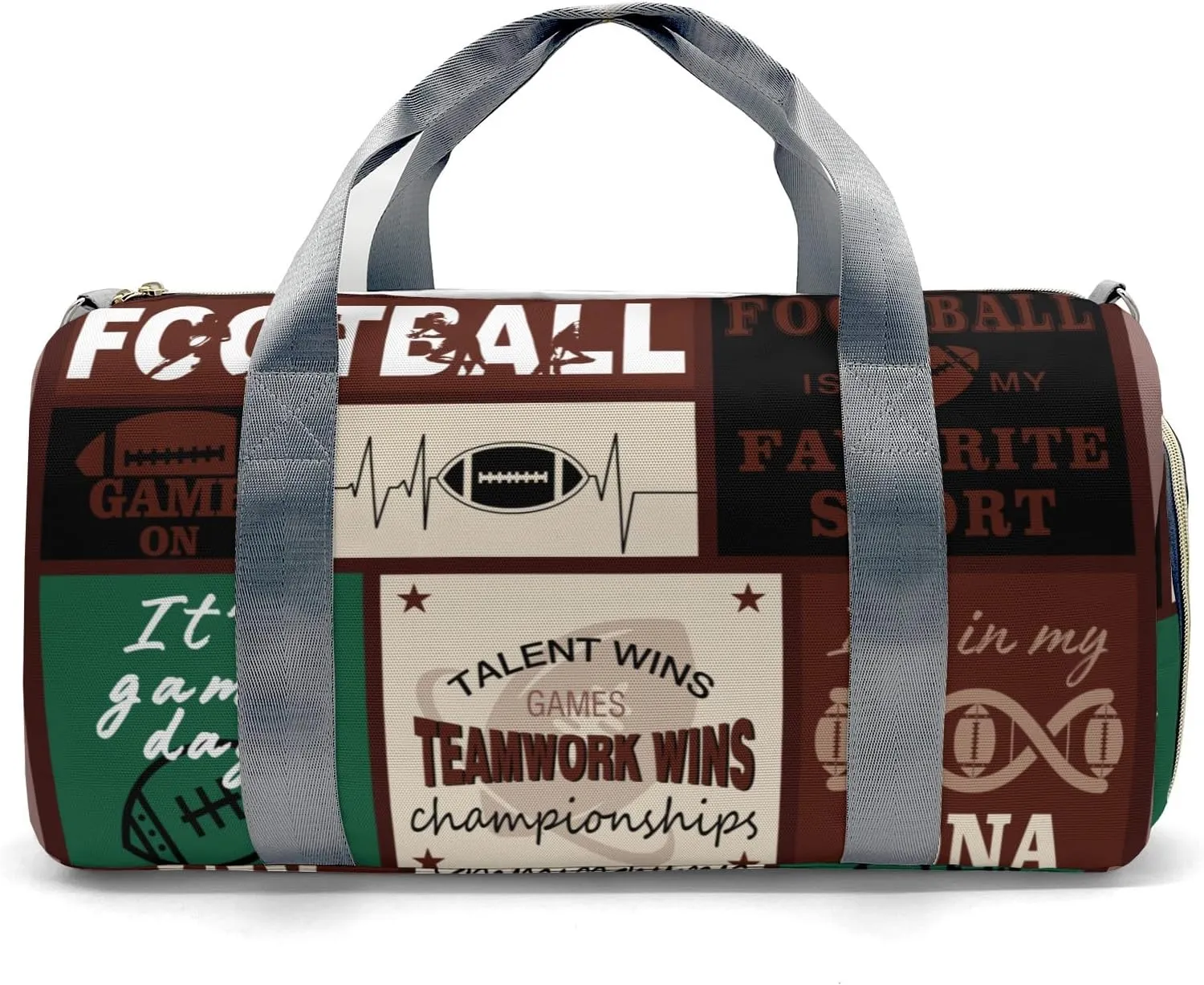 Football Gym Bags Travel Duffle Bag, Lightweight Weekender Duffel Bag With Shoe Compartment, Personalized Name Workout Duffle Sports Bag for Travel Yoga