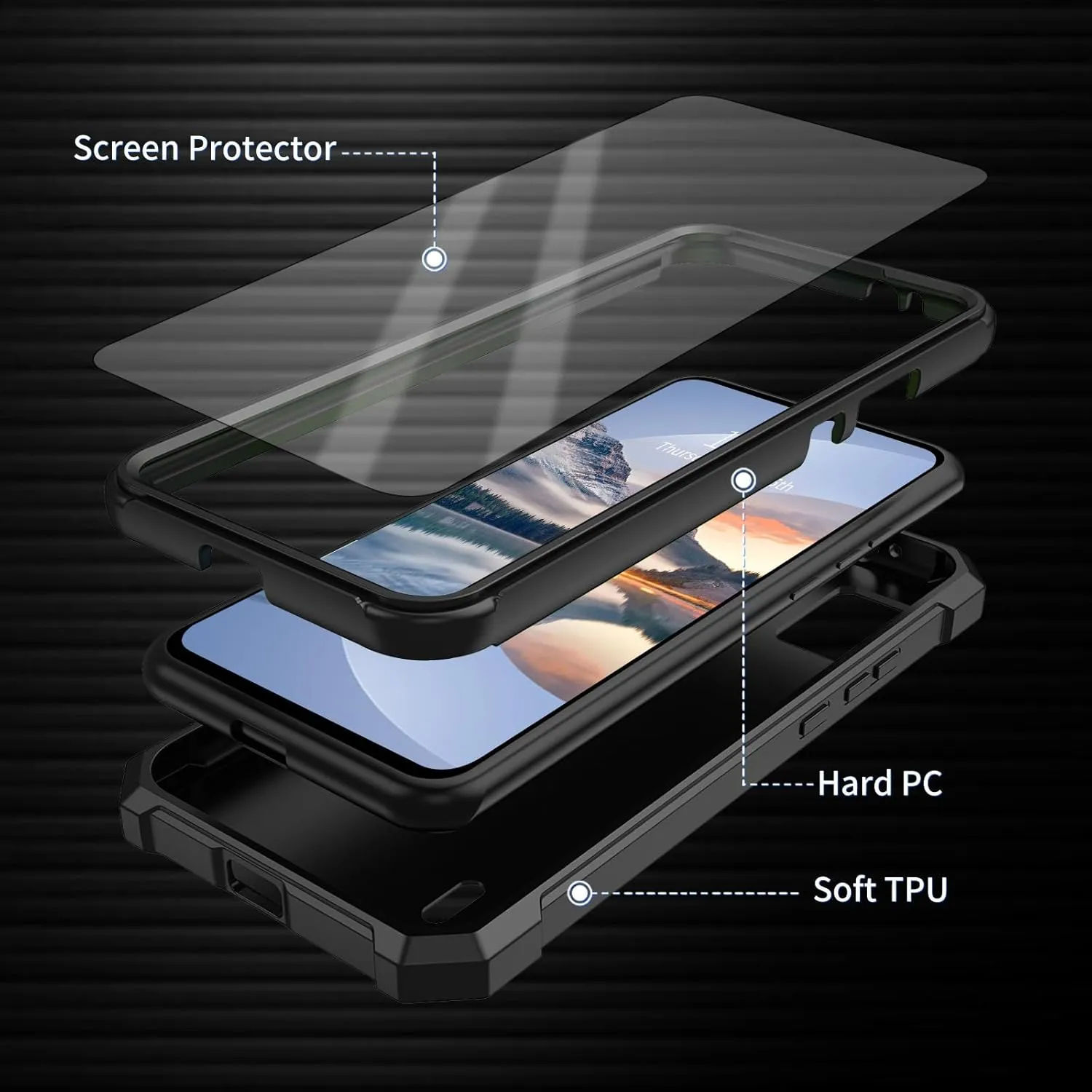 for Cricket Icon 5 Phone Case with 1 * Screen Protector, Dual Layer Hybrid Full-Body Shockproof Drop Protection Durable Case with Four Corners for Icon 5/AT&T Motivate 4, Blue Dinosaur
