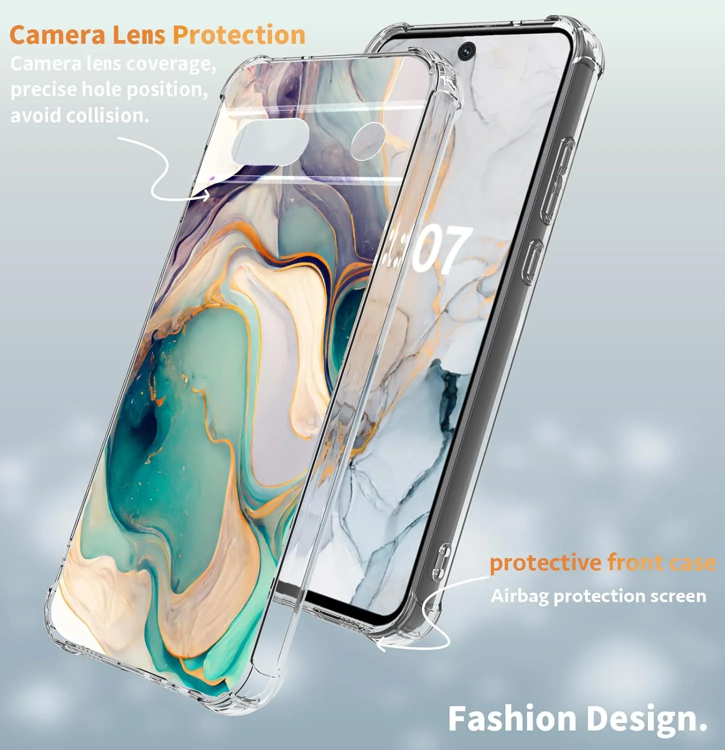 for Google Pixel 8A Case Camera Lens Protector, [Marble Slim] [Anti-Drop Shockproof Protective] Soft TPU Women Stylish Pixel 8A Phone Covers 2024 6.1 Inch (Alpine Lake with Holders)