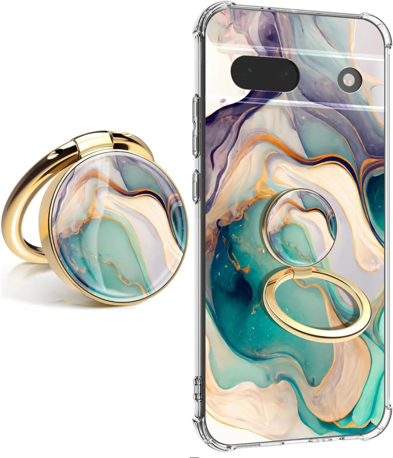 for Google Pixel 8A Case Camera Lens Protector, [Marble Slim] [Anti-Drop Shockproof Protective] Soft TPU Women Stylish Pixel 8A Phone Covers 2024 6.1 Inch (Alpine Lake with Holders)