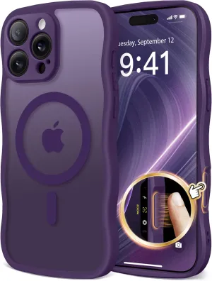 for iPhone 16 Pro Case for Women Girls, Upgraded [Full Camera Protection] [Compatible with MagSafe] Cute Wave Translucent Matte Phone Case for iPhone 16 Pro, Deep Purple