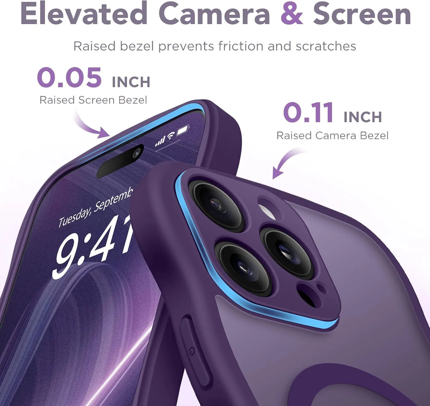 for iPhone 16 Pro Case for Women Girls, Upgraded [Full Camera Protection] [Compatible with MagSafe] Cute Wave Translucent Matte Phone Case for iPhone 16 Pro, Deep Purple