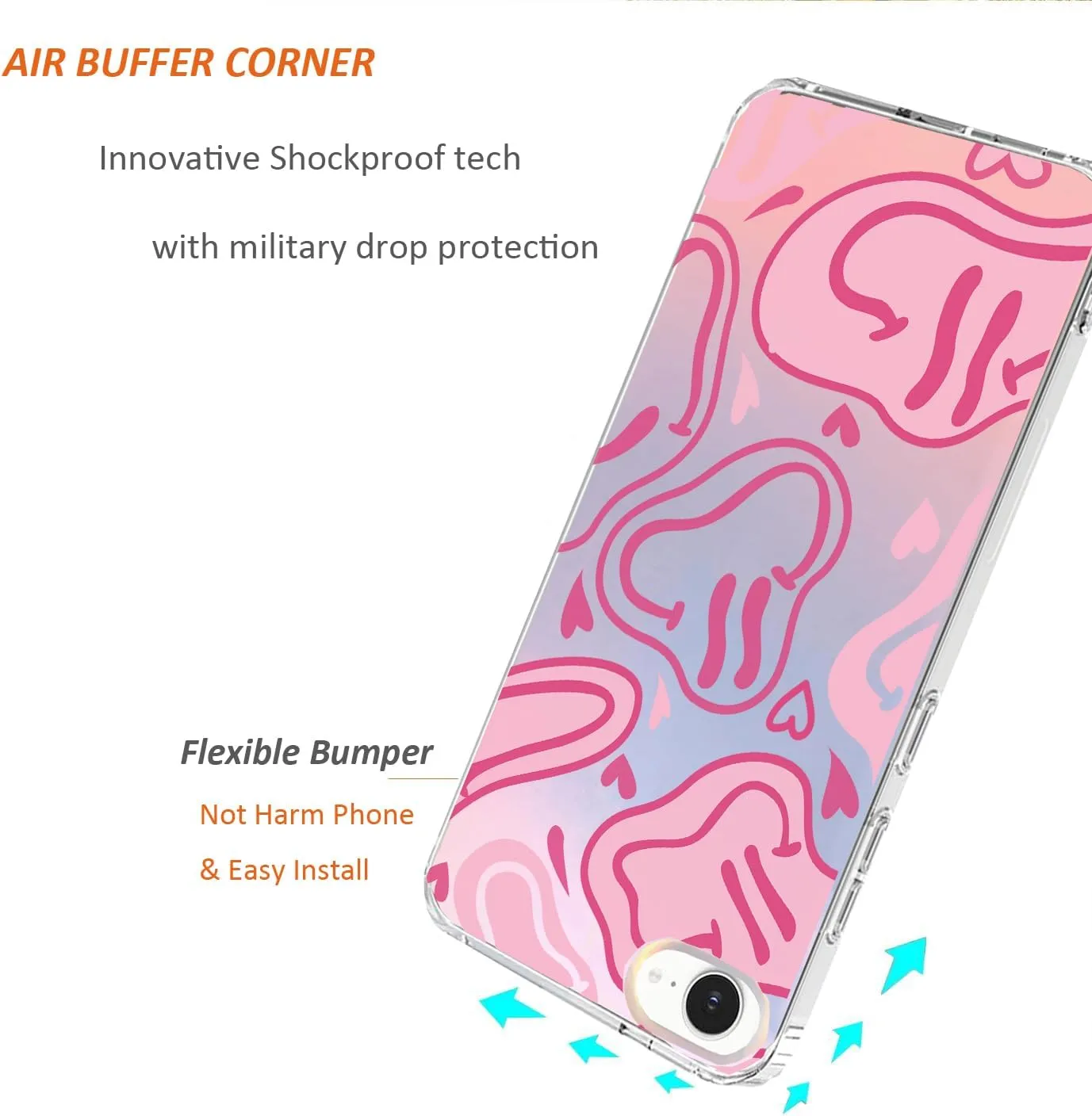 for iPhone 16e Case 2025, Slim Clear Matte Cute Flowers Floral Design for Girls Women Rugged TPU Bumper Shockproof Silicone Cell Phone Cover (Fun Smile)