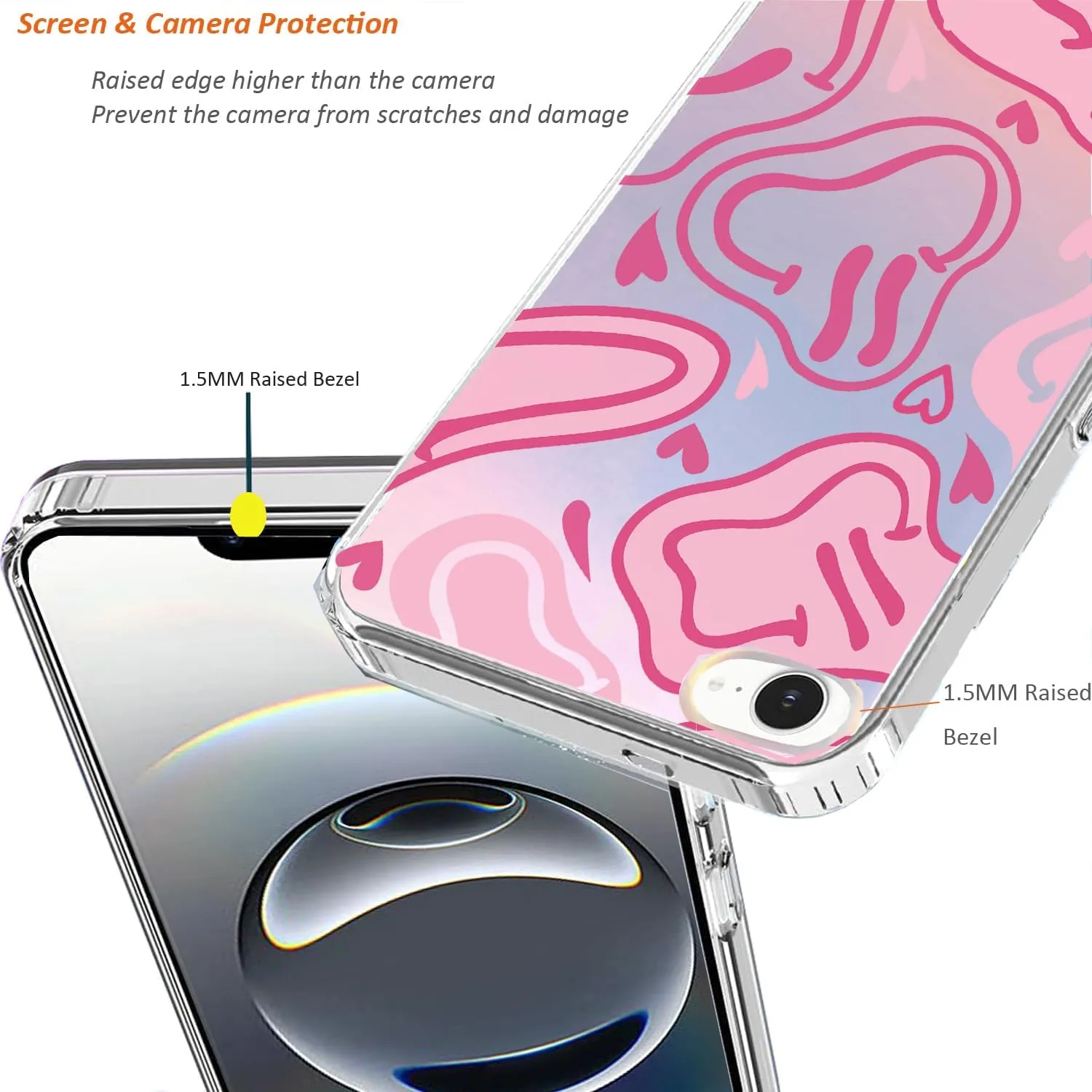 for iPhone 16e Case 2025, Slim Clear Matte Cute Flowers Floral Design for Girls Women Rugged TPU Bumper Shockproof Silicone Cell Phone Cover (Fun Smile)