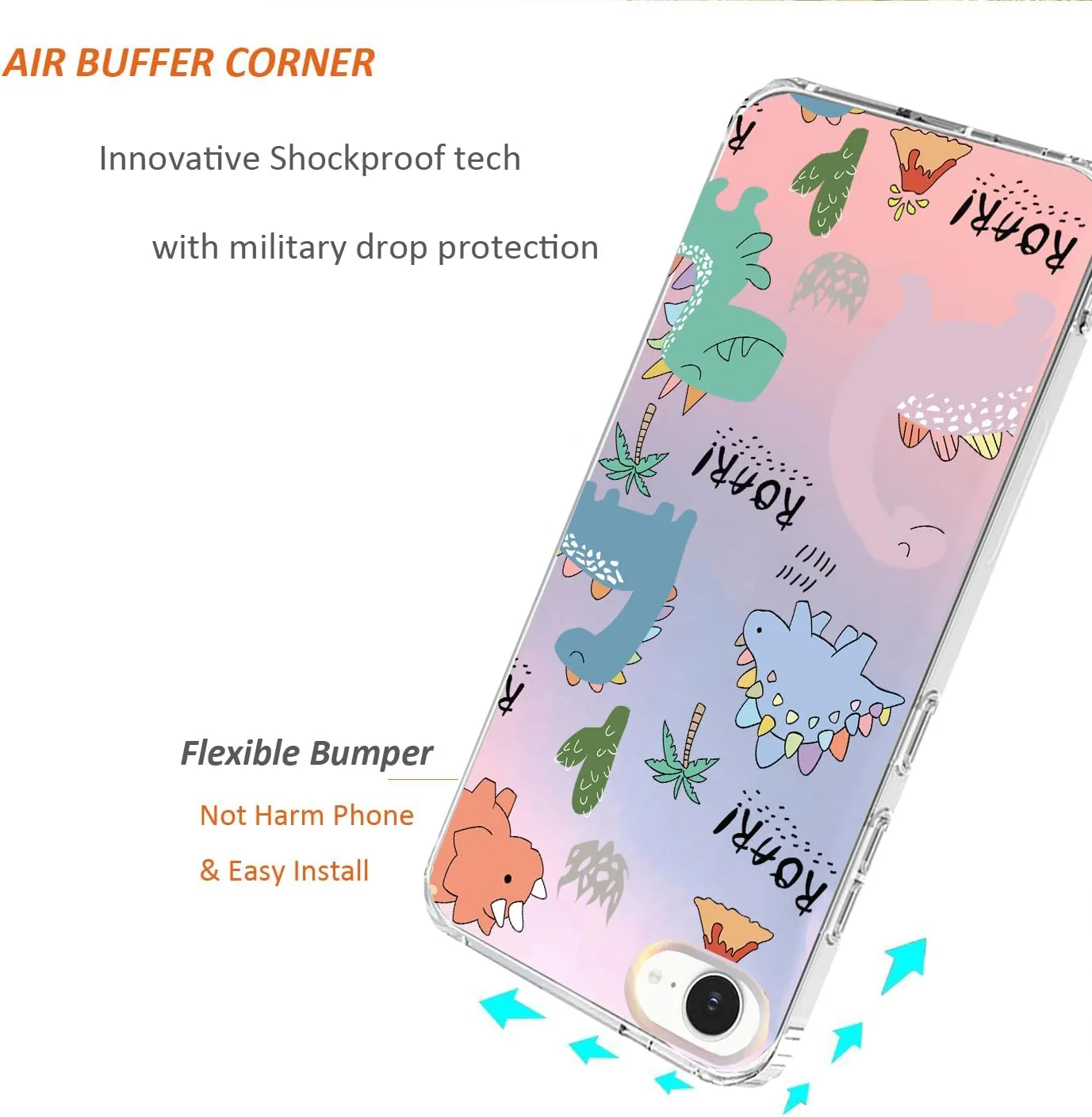 for iPhone 16e Case 2025, Slim Clear Matte Cute Flowers Floral Design for Girls Women Rugged TPU Bumper Shockproof Silicone Cell Phone Cover (Funny Dino)