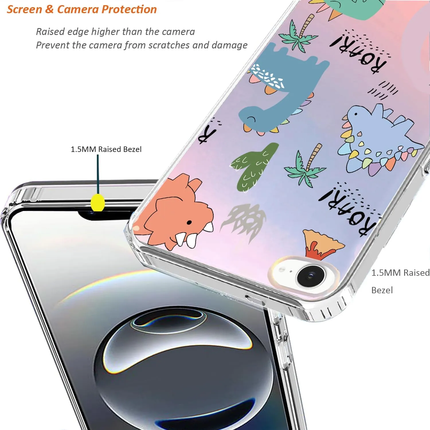 for iPhone 16e Case 2025, Slim Clear Matte Cute Flowers Floral Design for Girls Women Rugged TPU Bumper Shockproof Silicone Cell Phone Cover (Funny Dino)
