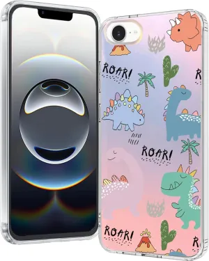 for iPhone 16e Case 2025, Slim Clear Matte Cute Flowers Floral Design for Girls Women Rugged TPU Bumper Shockproof Silicone Cell Phone Cover (Funny Dino)