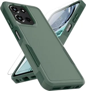 for Motorola Moto G 2025 Case: Dual Layer Protective Heavy Duty Cell Phone Cover Shockproof Rugged with HD Screen Protector - Military Protection Bumper Tough - Motorola Moto G 2025, Dark Green