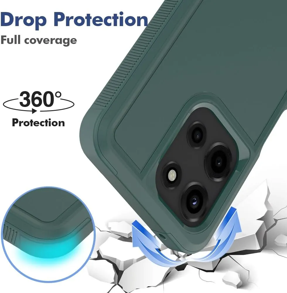 for Motorola Moto G 2025 Case: Dual Layer Protective Heavy Duty Cell Phone Cover Shockproof Rugged with HD Screen Protector - Military Protection Bumper Tough - Motorola Moto G 2025, Dark Green