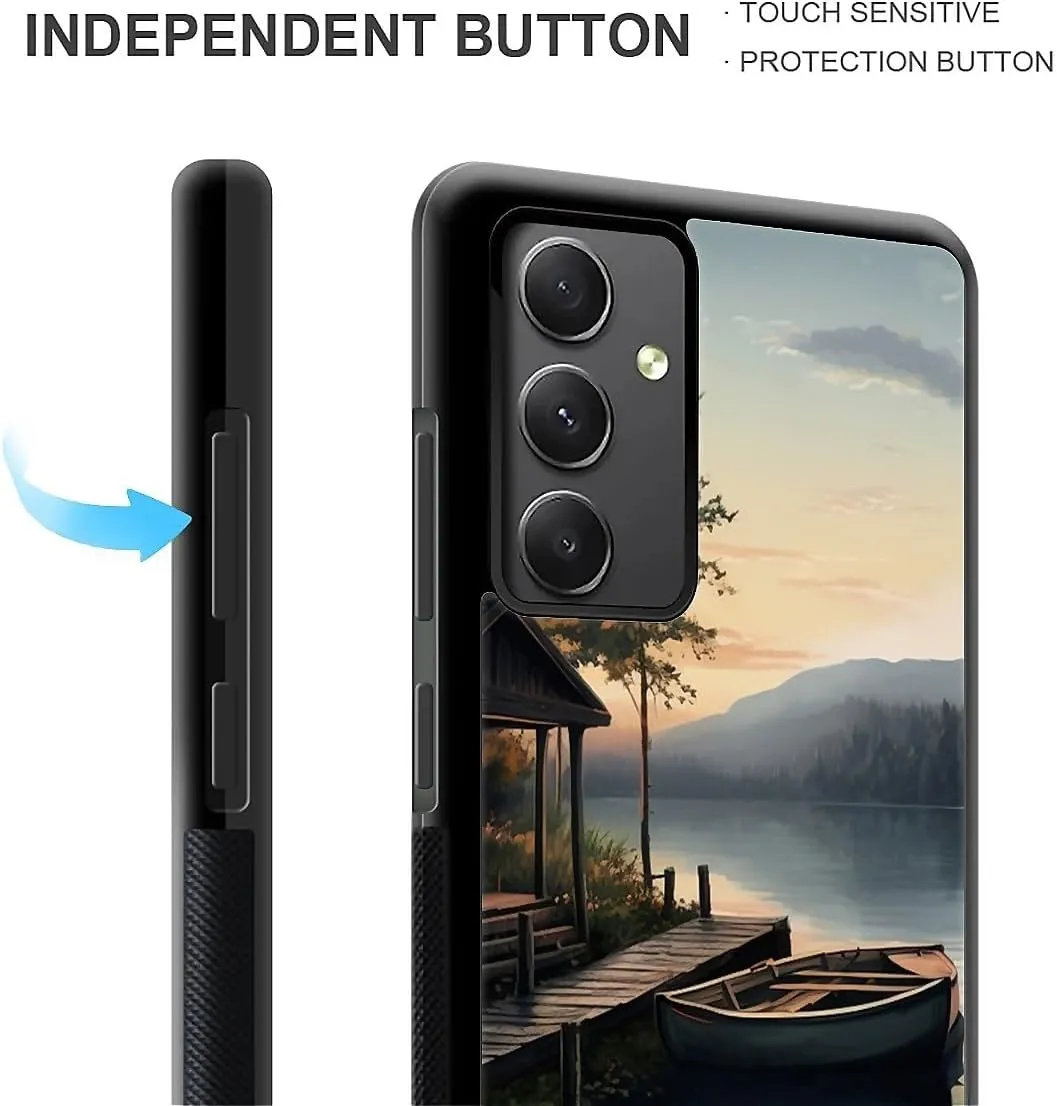 for Samsung Galaxy A54 5G Case, Autumn Lake Boat Camping Pattern Graphic Design Girl Boy Soft Silicone Hard Acrylic Shock Protection for Samsung Galaxy A54 5G