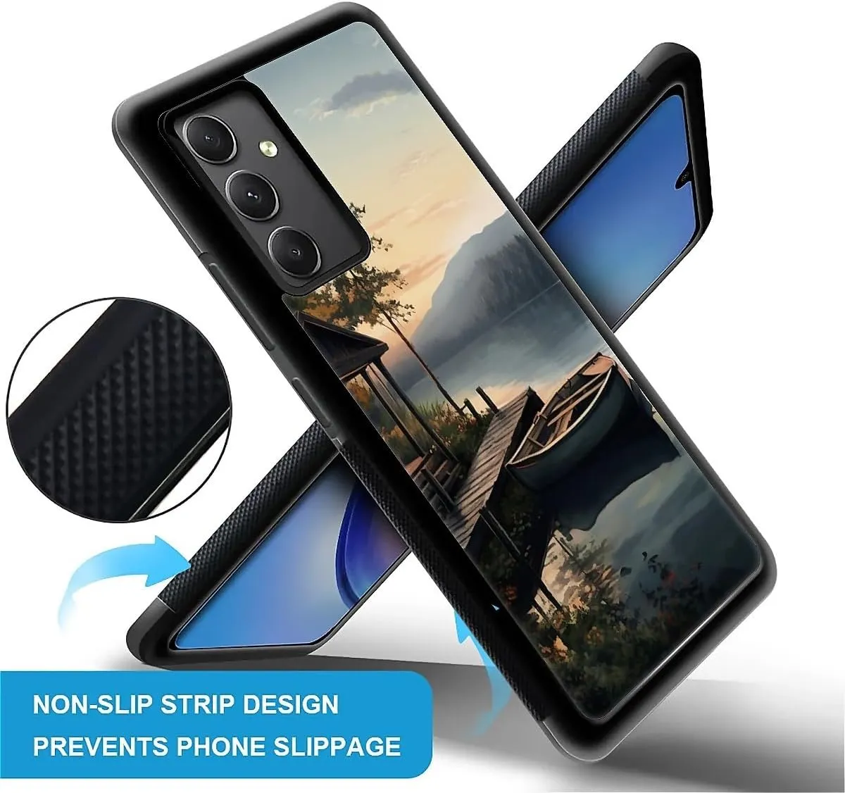 for Samsung Galaxy A54 5G Case, Autumn Lake Boat Camping Pattern Graphic Design Girl Boy Soft Silicone Hard Acrylic Shock Protection for Samsung Galaxy A54 5G
