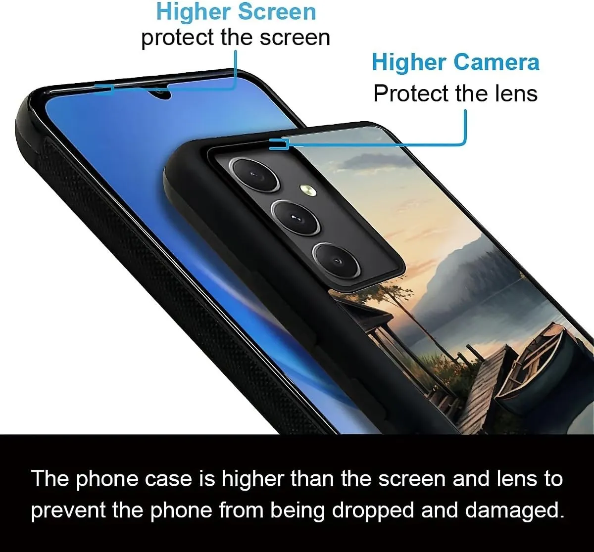for Samsung Galaxy A54 5G Case, Autumn Lake Boat Camping Pattern Graphic Design Girl Boy Soft Silicone Hard Acrylic Shock Protection for Samsung Galaxy A54 5G