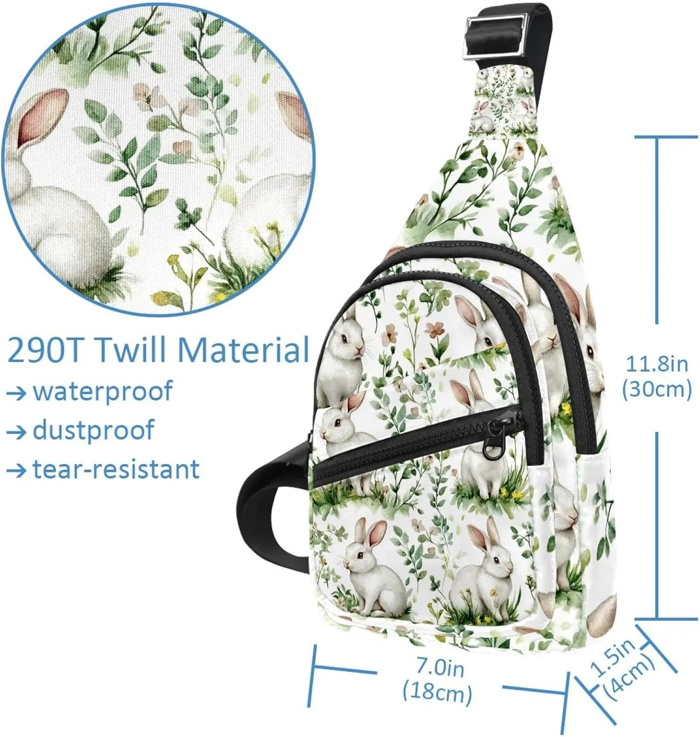 Forest White Rabbits Sling Bag, Crossbody Sling Backpack Travel Hiking Chest Bag Daypack for Purses Shoulder Bag Women Men's