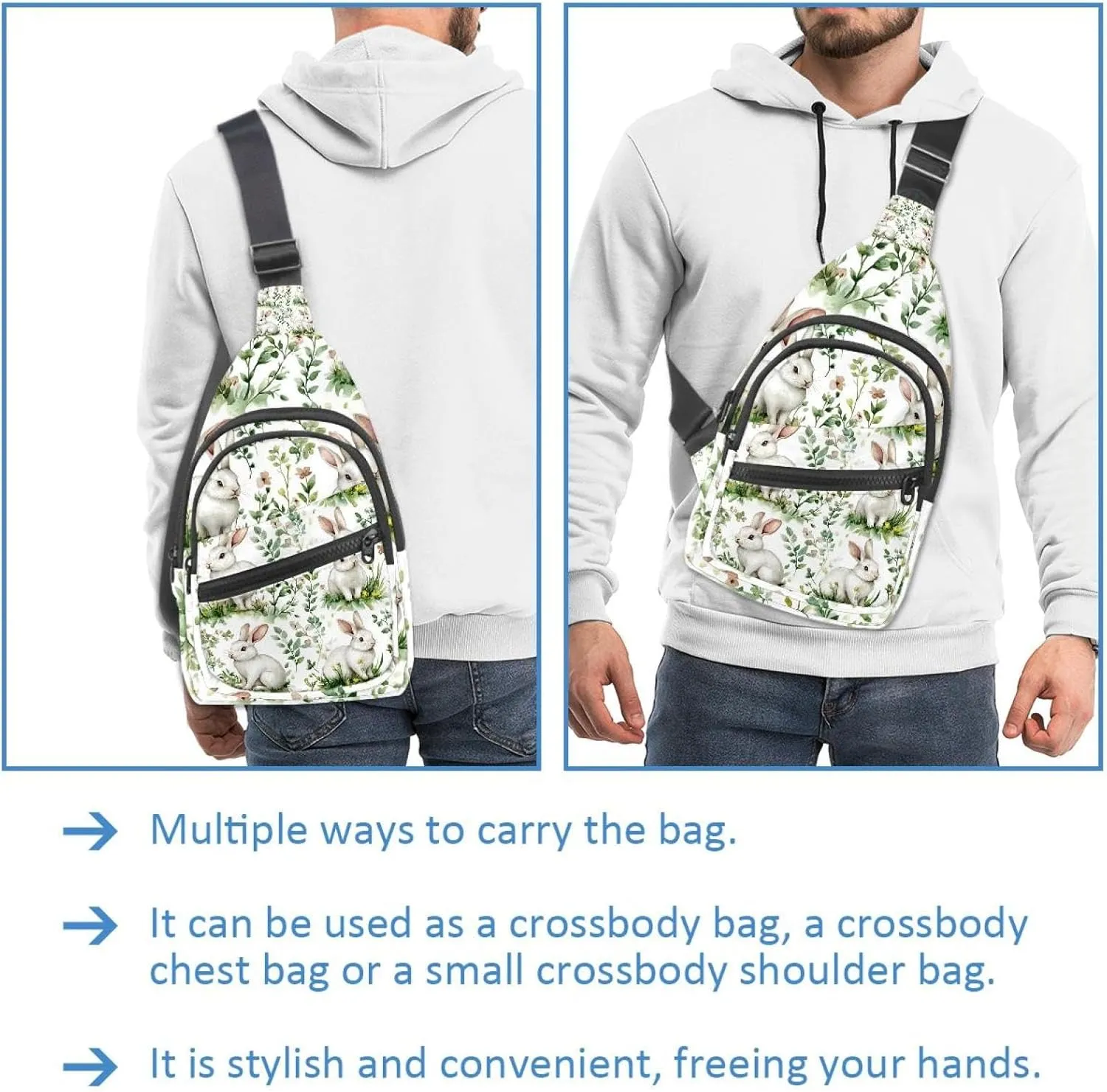 Forest White Rabbits Sling Bag, Crossbody Sling Backpack Travel Hiking Chest Bag Daypack for Purses Shoulder Bag Women Men's