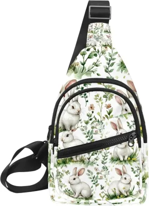 Forest White Rabbits Sling Bag, Crossbody Sling Backpack Travel Hiking Chest Bag Daypack for Purses Shoulder Bag Women Men's