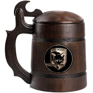 FOX HOUND Wooden Beer Mug, Personalized Super Smash Bros Beer Stein, Custom Metal Gear Solid Game Gift, Video Wooden Tankard