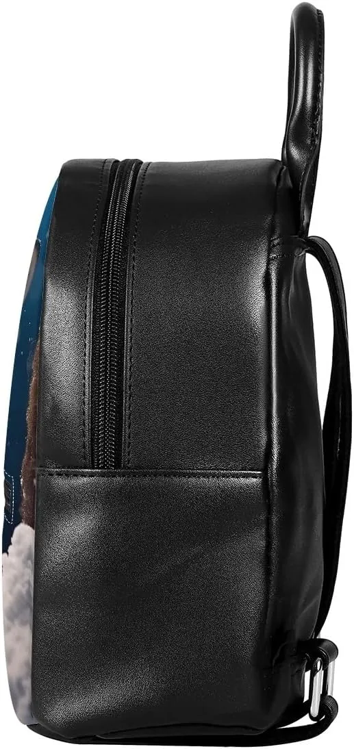 Fox Wolf Backpack for Teenager Boys Mens Lightweight Pu Leather Small Daypack School Bags for Traveling,Cute Ice Fox
