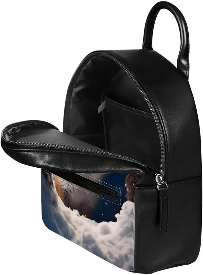 Fox Wolf Backpack for Teenager Boys Mens Lightweight Pu Leather Small Daypack School Bags for Traveling,Cute Ice Fox