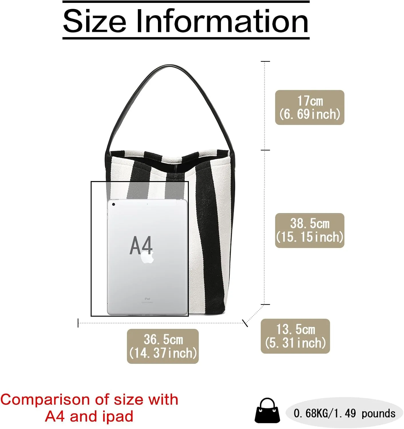 FOXLOVER Fabric Large Bucket Shoulder Bag for Women Hobo Tote Canvas Striped Design with Inner Bag