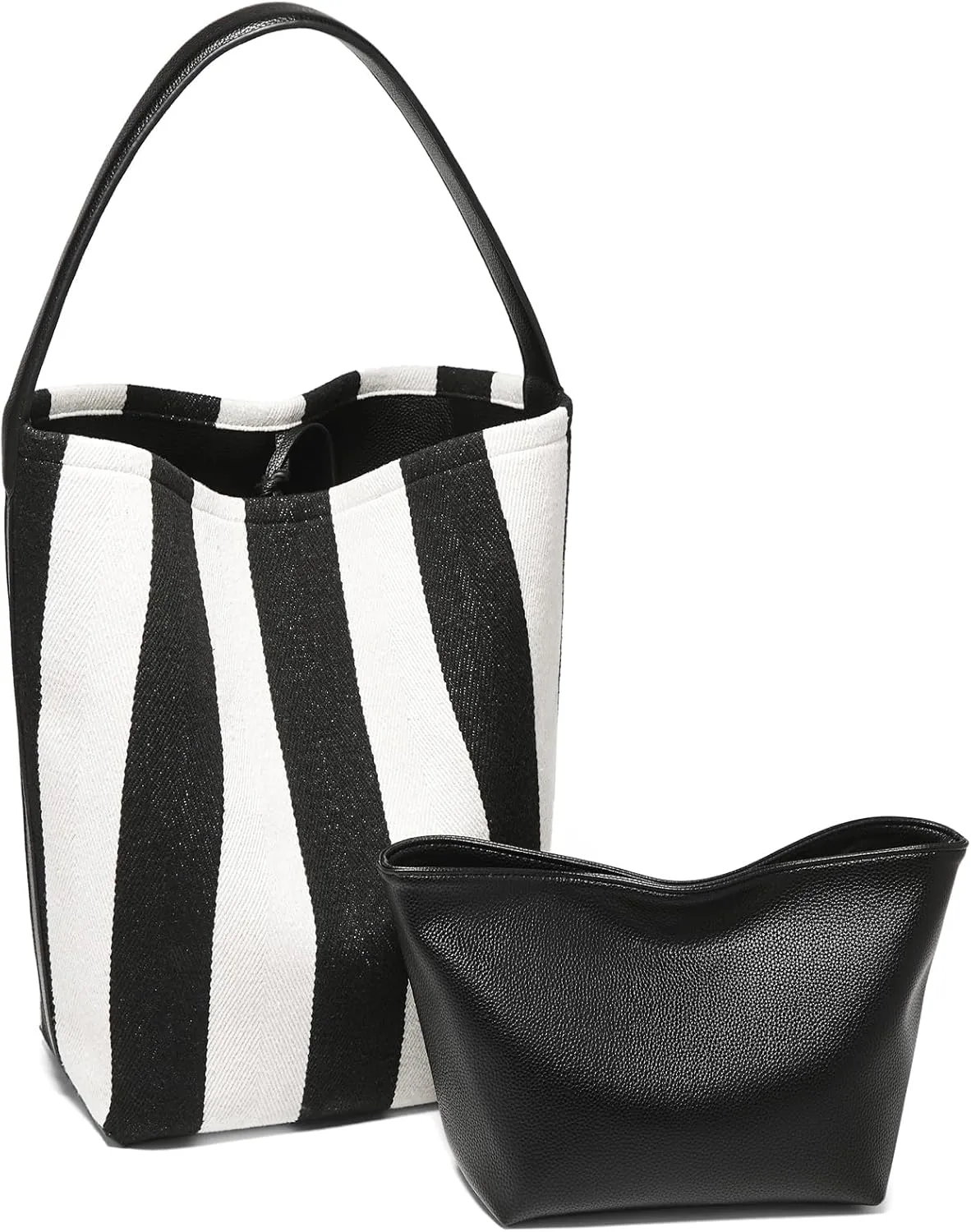 FOXLOVER Fabric Large Bucket Shoulder Bag for Women Hobo Tote Canvas Striped Design with Inner Bag