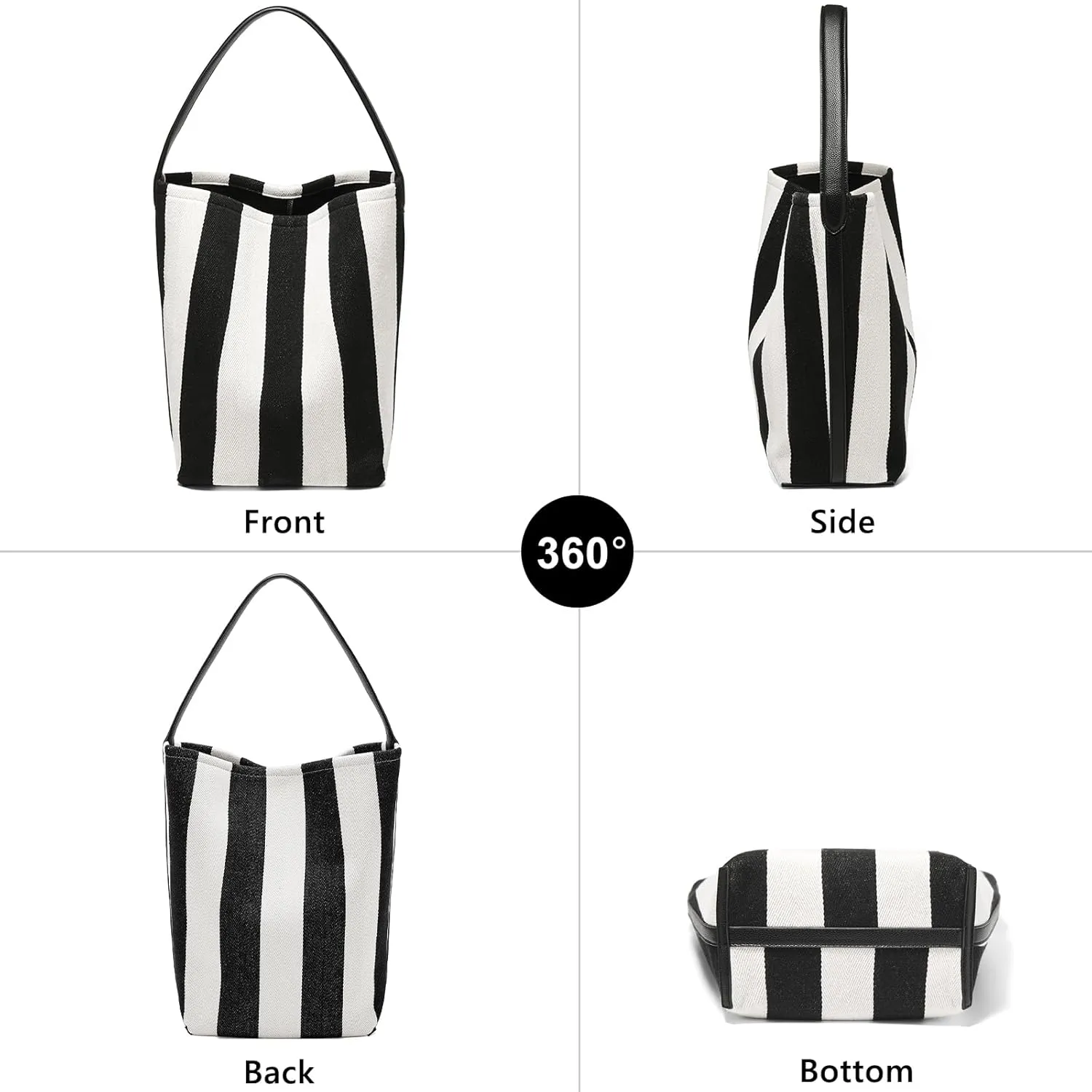 FOXLOVER Fabric Large Bucket Shoulder Bag for Women Hobo Tote Canvas Striped Design with Inner Bag