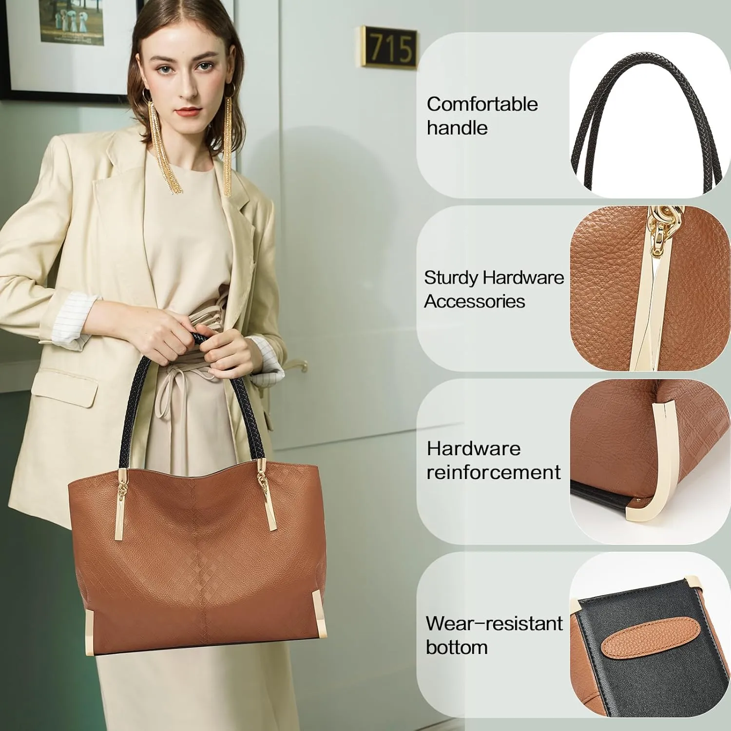 FOXLOVER Large Capacity Tote Handbags for Women, Women's Top-handle Bags Fashion Shoulder Bags Purses Minimalist design