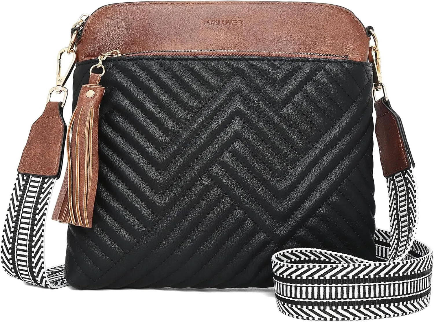 FOXLOVER Quilted Crossbody Bags for Women Soft Leather Purses Lightweight Shoulder Handbags,with Wide Strap