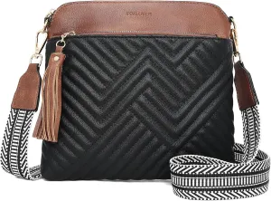 FOXLOVER Quilted Crossbody Bags for Women Soft Leather Purses Lightweight Shoulder Handbags,with Wide Strap
