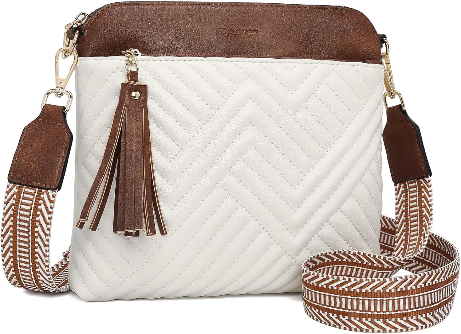 FOXLOVER Quilted Crossbody Bags for Women Soft Leather Purses Lightweight Shoulder Handbags,with Wide Strap